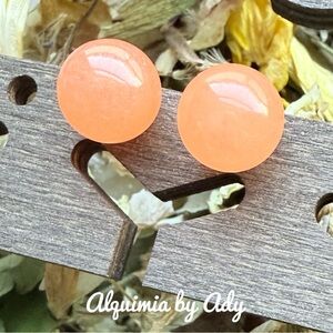 Orange Jade Ball Stud Earrings — Calming & Colorful